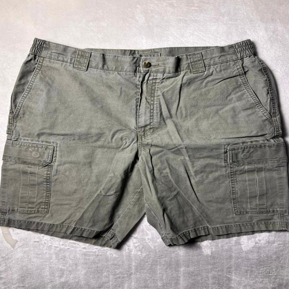 VTG LL Bean Cotton Cargo Shorts Men's 36 Comfort Stretch Waist Green Tinted Gray